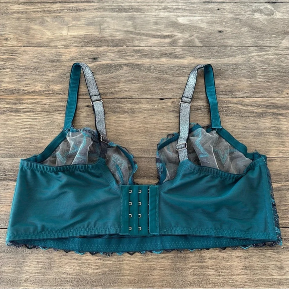 Savage Fenty Plus Size 40DDD Teal Lace Shining Star Unlined Demi Bra Underwire - Picture 6 of 7